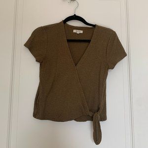 Texture & Thread Wrap Tie Top in Distant Olive